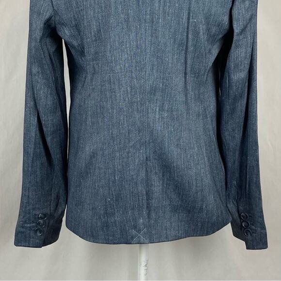 LOFT Dark Blue Chambray Linen Blend Coastal Grandma Jacket Blazer NWT Size 2 - Picture 7 of 13
